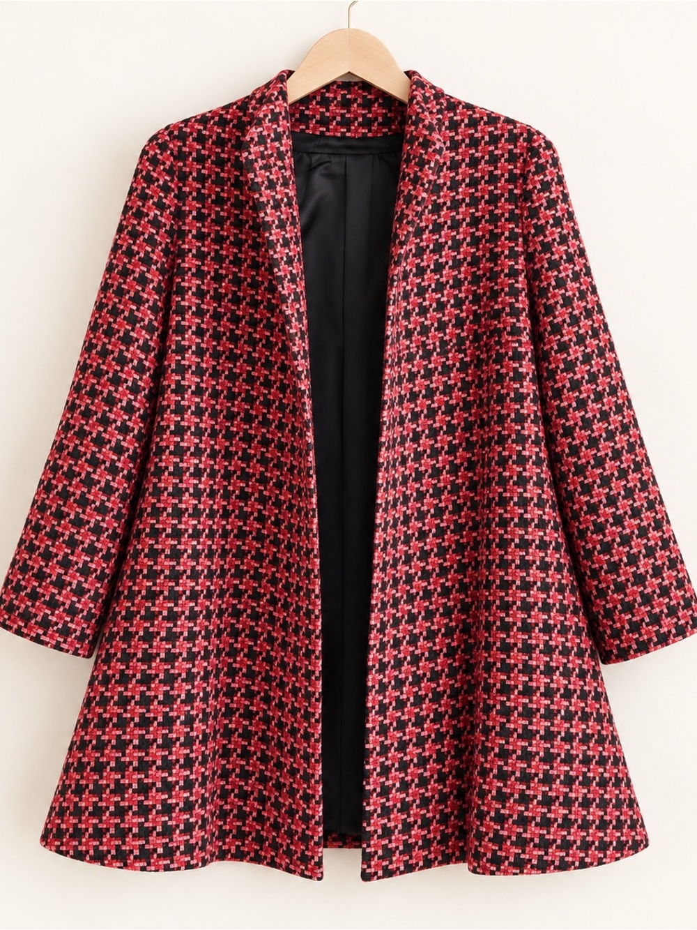 Estelle and Finn Swing Coat Red, Pink & Black Houndstooth Swing Coat